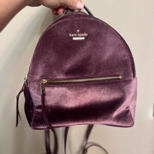 Kate Spade Purple Velvet Backpack with Metallic Accents